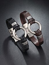 billige Menns smykker-Herrearmbånd i ekte skinn i svart brunt, vintage minimalistisk legeringsringarmbånd for menn, uformelt retro armbåndssmykke til daglig bruk, reise og gave