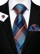 preiswerte Hochzeit ACC-Krawatten-, Einstecktuch- und Manschettenknopfset für Herren, mehrfarbig gemustertes Polyester-Krawattenset für Hochzeiten, Business-Anlässe, formelle Anlässe und Abendgarderobe