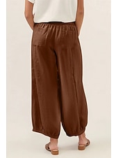 cheap Wide Leg &amp; High Waisted-Women's Wide Leg Cropped Pants Fashion Casual Ankle-Length Medium Waist Solid Color Pocket Comfort Casual Vacation Dark Brown Khaki Black Summer Spring Loose Fit