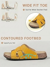 cheap Slide Sandals-Women's Yellow Cutout Comfort Footbed Slides – Wide Fit Box Open Toe Slide Sandals with Cushioned Insole &amp; Lightweight Non-Slip Outsole for Travel, Casual Wear and Everyday Comfort