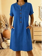 cheap Plain Dress-Women's Knee Length Dress Casual Dress Elegant Vacation Casual Daily Outdoor Vacation Regular Fit Plain Short Sleeve Crew Neck Blue Navy Blue Summer Spring