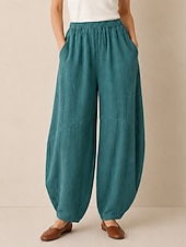 cheap Premium Linen Collection-Women's Linen Bloomers Trousers Mid Waist Full Length Drawstring Pocket Vacation Blue Violet Green Summer Fall