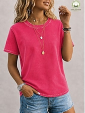 voordelige Effen t-shirt-softfade™ dames T-shirt van 100% katoen, vintage gewassen model, korte mouwen, ronde hals, lange mouwen, casual, blauw, zwart, lichtgroen