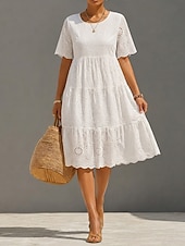 economico Vestito bianco-Per donna Abito Midi Abito in Pizzo Abito a trapezio Casual Quotidiano Uscire Vestibilità regolare Semplice Manica Corta Girocollo Bianco Giallo Rosa Azzurro cielo Estate Primavera