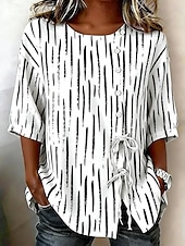 economico Bluse a righe e geometriche-Per donna Camicia Camicia Boho Camicia casual Coulisse Ombre Grafico Geometrico Elegante Bohemien Attivo Mezza Manica Girocollo Top Regolari Casuale Quotidiano Lavoro Bianco Bianco + rosa Beige
