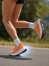 voordelige Dames Hardloopschoenen-Oranje instapschoenen voor dames – ademende gebreide sportschoenen met schokabsorptie &amp;Antislip buitenzool voor hardlopen, wandelen, krachttraining, fitnessoefeningen, reizen en comfort de hele dag
