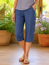 cheap Bermuda Shorts-Women's Jeans denim Capri Pants Vacation Basic Capris High Waist Plain Elastic Waistband Comfort Comfortable Breathable Inelastic Vacation Formal Daily Wear Blue Summer Spring Regular Fit