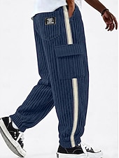 baratos Calças Cargo-Homens Calças Cargo Calças Calças de Veludo Calção Calça casual Com Cordão Bolso multi Côr Sólida Conforto Comprimento total Casual Diário Ao ar livre Moda Estilo Clássico Azul Azul Marinha Sem