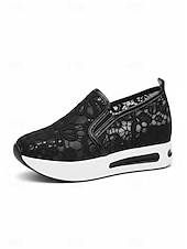 preiswerte Damen-Sneaker-Beige Slip-On-Plateau-Sneaker aus Spitzennetz für Damen mit Luftpolstersohle – stylische und bequeme Freizeitschuhe für den Alltag