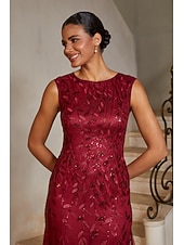 cheap Polished Edit-Women's Mermaid Trumpet Cocktail Dress Wedding Guest Dress Tea Length Boat Neck Sleeveless Elegant Vintage 1980s Mother Of The Bride Party Semi Formal with Mesh Glitter Embroidery Flared Tulle Hem