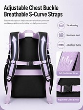 cheap Kids &amp; Teen Backpacks-Student School Backpack,Waterproof Polyester Bookbag,Large Capacity,Multi-Compartment Cute Schoolbag for Girls,Reflective Travel Bag with Luggage Strap,Multi Colors