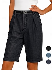  Women's Jeans Denim Vacation Basic Knee Length High Waist Plain Comfortable Inelastic Vacation Daily Wear Black Dark Navy Sky Blue Summer Spring Regular Fit