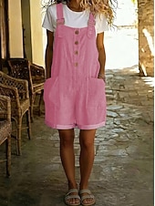 Damen Overall Vintage Kurz Hohe Taille Einfach Tasche Knopf Komfort Unelastisch Urlaub Formell Army Green Shorts Pink kurz Schwarzer Kurzstil Roter kurzer Stil Sommer Frühling Lässiger Schnitt