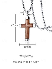 baratos Jóias Masculinas-Colar masculino com pingente de cruz em madeira e liga metálica, corrente em aço inoxidável, joia religiosa, presente para homens maduros, ideal para uso casual no verão, viagens e dia a dia.