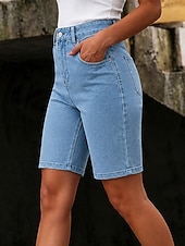  Mulheres Jeans Ganga Calção Burmuda Shorts Moda Comprimento do joelho Cintura Alta Clássico Conforto Férias Formal Azul Claro Cinzento Verão Primavera Normal