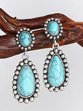 cheap Women's Earring-Women's Boho Teardrop Turquoise Earrings, Vintage Alloy Drop Earrings, Western Southwestern Statement Jewelry, Summer Fashion Gift for Her