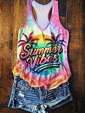 cheap Graphic Tank-Women's Tank Top Ombre Graphic Tie Dye Tropical Hawaiian Beach Sleeveless V Neck Regular Tops Casual Daily Beach Wear Purple Green Summer Spring