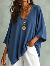  Camisa boho para mujer, estilo denim, casual, color liso, bohemia, vacaciones, uso diario, manga corta, cuello en V, crop tops, casual, diario, vacaciones, azul, negro, azul claro, verano, primavera