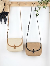 ieftine Genți de călătorie pentru vacanță-Geantă crossbody boemă pentru femei din paie, geantă de umăr țesută de vară cu curea de umăr reglabilă în culorile fildeș și kaki, geantă ușoară pentru vacanță, călătorii, brunch și purtare zilnică
