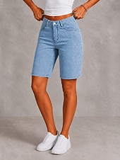baratos jeans-Mulheres Jeans Ganga Calção Burmuda Shorts Moda Comprimento do joelho Cintura Alta Clássico Conforto Férias Formal Azul Claro Cinzento Verão Primavera Normal