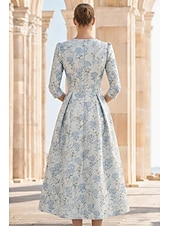 abordables Vestidos de cóctel-A-Line Dress Ankle Length Cocktail Dresses Party Dresses Elegant Vintage Half Sleeve V Neck Wedding Guest Church Detachable Jacquard with Bow(s) Flower