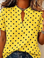 economico Bluse a righe e geometriche-Per donna Blusa Bottoni Stampato Grafico Geometrico Vintage Elegante Moderno Manica Corta Colletto a Camicia Top Regolari Casuale Quotidiano Blu Bianco Giallo Verde chiaro Rosa Estate Primavera