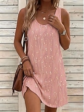 economico Arte &amp; Design Abiti-Per donna Mini Abito Vestito Estivo Abito a trapezio Abito Estivo Vacanza Casual Boho Spiaggia Feste Matrimonio Vestibilità regolare Floreale Grafico Leopardo Senza Maniche Collo a U Blu Rosa Viola