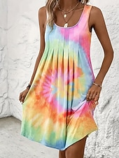  Mulheres Minivestido Vestido A Line Férias Casual Praia Normal Gráfico Tintura Tie Dye Abstrato Sem Manga Decote U Amarelo Rosa Roxo Verde Verão Primavera