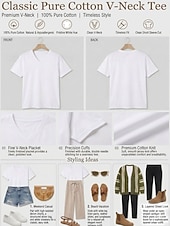  Women's 100% Cotton T-Shirts - Quality Basic Short Sleeve V Neck Tee