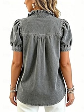  Damen Bluse Einfarbig Stilvoll Basic Lässig Kurzarm Stehkragen Lange Oberteile Lässig Täglich Blau Schwarz Dunkelblau Grau Sommer Frühling