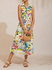 tanie sukienka na co dzień-Holiday Citrus Garden Airy Linen Look Maxi Dress