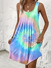  Mulheres Minivestido Vestido A Line Férias Casual Praia Normal Gráfico Tintura Tie Dye Abstrato Sem Manga Decote U Amarelo Rosa Roxo Verde Verão Primavera