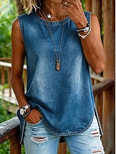  t-shirt da donna in denim patchwork vintage elegante western manica corta girocollo girocollo top casual quotidiano per uscire blu estate primavera