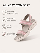 cheap Comfort Sandals-Women's Pink Elastic Strap Arch SupportWalking Sandals – Lightweight Comfort Sport Sandals with Cushioned Footbed &amp; Shock Absorbing Sole for Travel, Vacation, Beach and Everyday Comfort