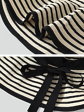 cheap Women's Hats-Women's Striped Foldable Sun Hat, Wide Brim Polyester Beach Hat for Women, Packable Summer Travel Vacation Cap, Elegant UV Protection Hat