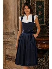 voordelige Dirndl Jurken-Oktoberfest Dirndl-jurk Midi-lengte Schort met satijnlook Met zakken Balconette-halslijn hulp in de huishouding Bavarian Duits Alpine Weiden Dames Carnaval Bierfestival Doek in traditionele stijl
