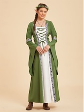 preiswerte Kleid-Mittelalterlich Renaissance Kleid Ausgefallene Kostüme Hexe Wikinger Kostüm Damen Keltisch Fantasie Halloween Karneval Leistung LARP Renaissance-Messe Erwachsene Kleid