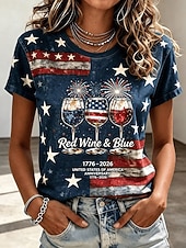 abordables Top jour de l’indépendance-T-shirt patriote pour le 250e anniversaire des femmes Imprimé graphique Drapeau mode élégant classique à manches courtes col rond Tops réguliers décontractés quotidiens Bleu Rouge vin Bleu marine Été