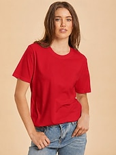 cheap Plain tee-Women's T Shirt Cotton Shirt Tee Top Solid Color Fashion Stylish Basic Short Sleeve Crew Neck Regular Tops Casual Daily Going out Blue Khaki Black White Yellow Summer Spring