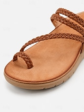 economico Sandali Comodi-Infradito da donna marrone scuro con cinturino intrecciato, comode e imbottite, con suola leggera e flessibile, ideali per vacanze al mare, viaggi in resort, passeggiate quotidiane e abbigliamento