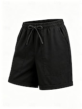 cheap Bottoms-Women's Linen Shorts Summer Shorts Chinos Shorts Basic Short High Waist Plain Pocket Elastic Waistband Comfy Soft Comfortable Micro-elastic Outdoor Street Blue Khaki Black Pink Summer