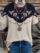  γυναικείο μπλουζάκι western boho με εκτύπωση φλοράλ γραφικό γεωμετρικό vintage κομψό casual κοντομάνικο στρογγυλή λαιμόκοψη V στρογγυλή λαιμόκοψη μακριές μπλούζες casual καθημερινό Σαββατοκύριακο μπλε