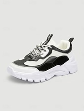 preiswerte Damen-Sneaker-Weiße, klobige Plateau-Sneaker für Damen mit atmungsaktivem Mesh-Obermaterial – leichte, gepolsterte Laufschuhe, bequeme Schnürschuhe im Dad-Stil für Reisen, Shopping, Spaziergänge und