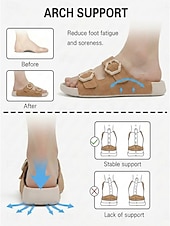 cheap Comfort Sandals-Women's Camel Wide Fit Arch Support Slide Sandals – Adjustable Double Buckle Comfort Walking Sandals with Cushioned Footbed, Wide Toe Box and Non-Slip Outsole for Travel and All-Day Comfort