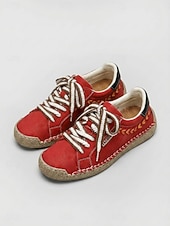 cheap Women's Sneakers-Women's Yellow Handcrafted Retro Casual Sneakers – Embroidery Lace-up Walking Shoes with Non-slip Sole for Travel, Outdoor Walking &amp; Everyday Wear
