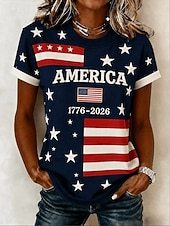  American Independence Day Women's T Shirt Print Graphic Flag Letter Vintage Fashion Stylish Short Sleeve Crew Neck Round Neck Regular Tops Casual Daily Weekend Blue Black White Summer Spring Fall