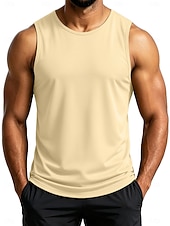 cheap Tank Tops-Men's Tank Sleeveless Round Neck Summer Solid Color Sports Soak Off Quick Dry Plain Casual Activewear Light Khaki Light Green Royal Blue Top Tee for Men