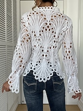  Damen Bluse Spitze Einfarbig Vintage Stilvoll Basic Langarm Hoher Ausschnitt Normale Oberteile Lässig Täglich Party Blau Schwarz Weiß Gelb Rosa Sommer Frühling