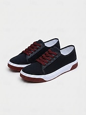 abordables Ténis de mulher-Women's White Lace-up Canvas Sneakers – Lightweight Casual Walking Shoes with Non-Slip Flexible Sole for School, Travel and Everyday Wear