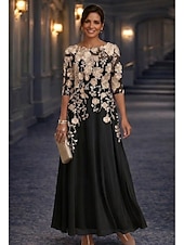 preiswerte Bodenlänge-A-Linie Bodenlang Spitzenkleid Brautmutterkleid Langarm Rundhalsausschnitt Illusionsausschnitt Elegant Vintage Formell Hochzeitsgast Hochzeitsfeier Chiffon Spitze mit Blumenmuster 3D-Blumen Stickerei